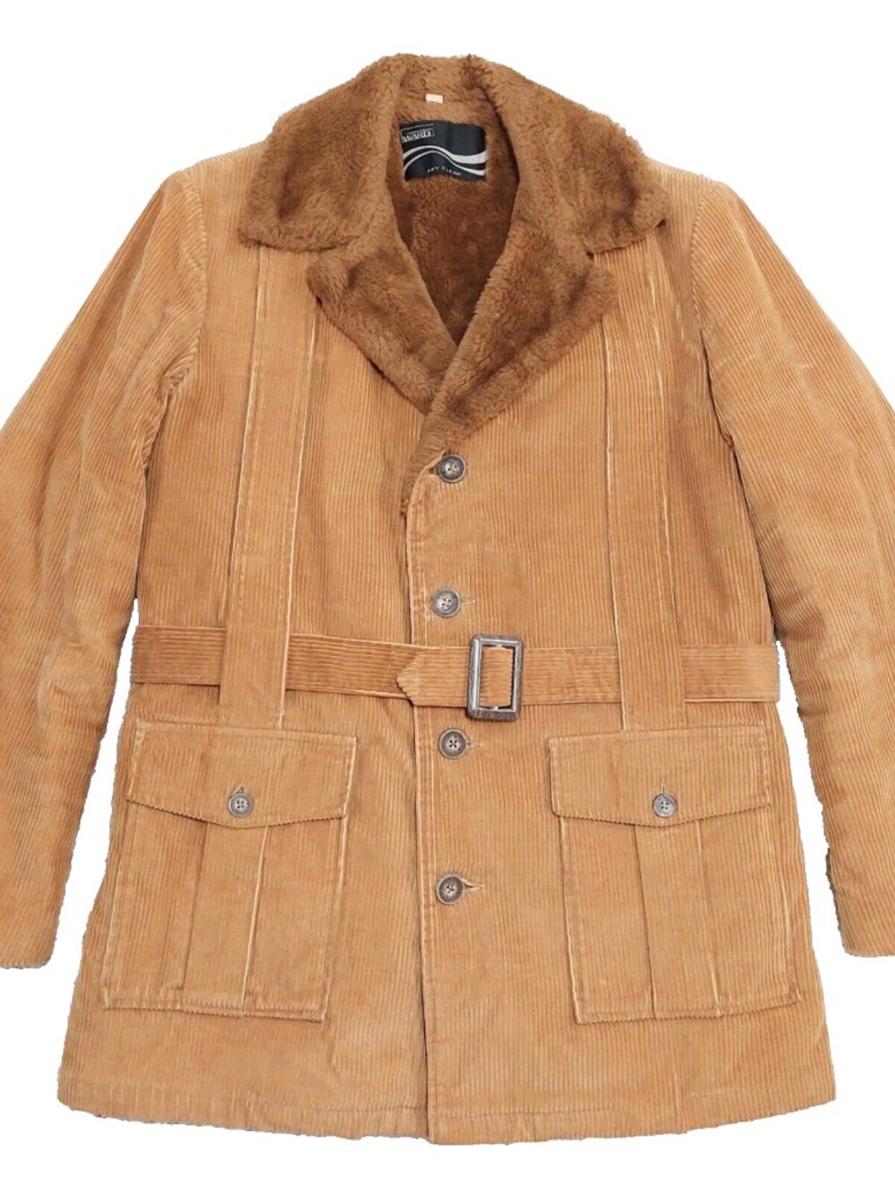 Vintage 1970s Montgomery Ward Corduroy Jacket Coat Mens 42L, Fleece Lined Belted